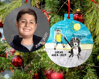 Custom Double-Sided School Picture Ornament | Child's Artwork & School Photos | Personalized Holiday Keepsake