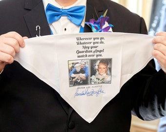 Personalized Wedding Handkerchief Gift: Photo & Handwritten Note for Groom