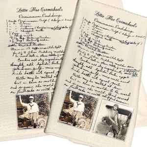 Christmas Day Recipe Tea Towel - Recipe Handwritten on Towel - Handwritten Keepsake
