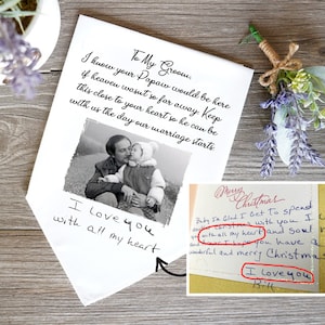 Custom Handwritten Men&#39;s Handkerchief Printed - Wedding Gift, Father&#39;s Day Gift, Gift for the Groom, Gift for Dad, Personalized Photo Gift