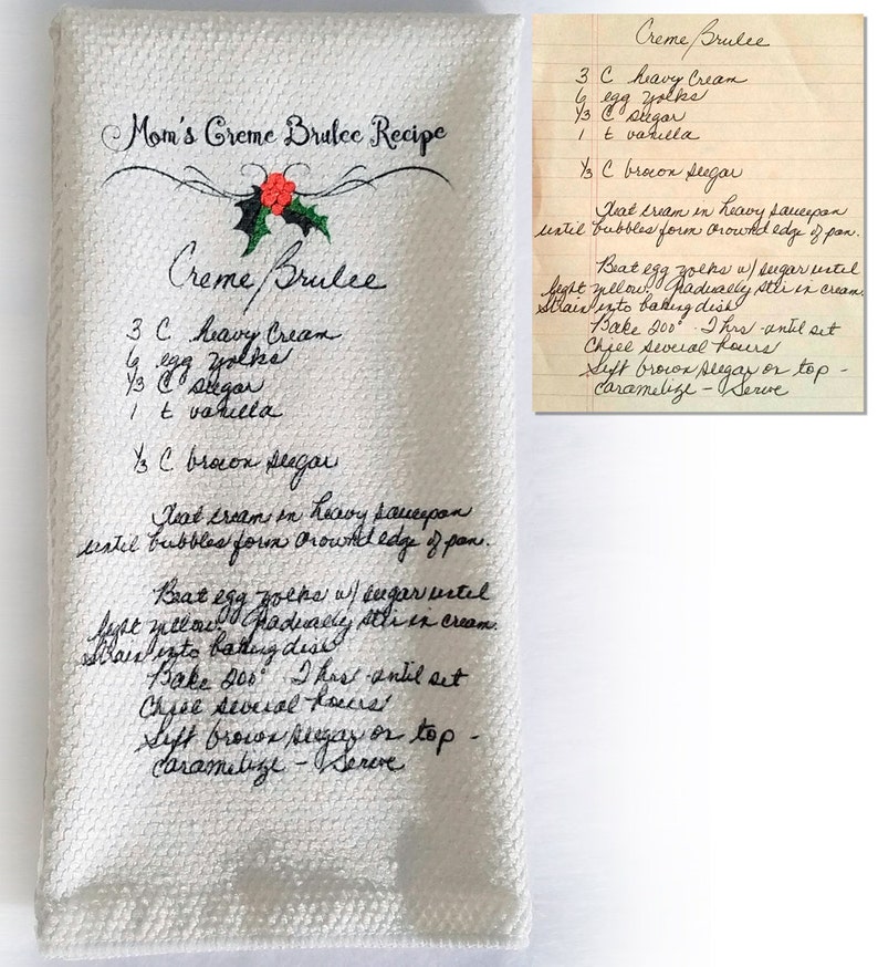 Gift for Mom Recipe Tea Towel Custom Printed Recipe Tea Towel Handwritten Recipe Family Recipe NOT Traced Original Handwriting image 3