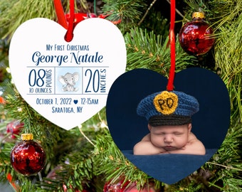 Personalized Baby Photo Heart Ornament: First Christmas Keepsake