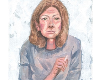 Joan Didion Portrait. Original Painting. 10x10. Acrylic on Mixed Media Paper.