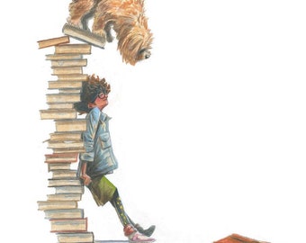 Bookworm Illustration Print 12x18 Signed and Numbered