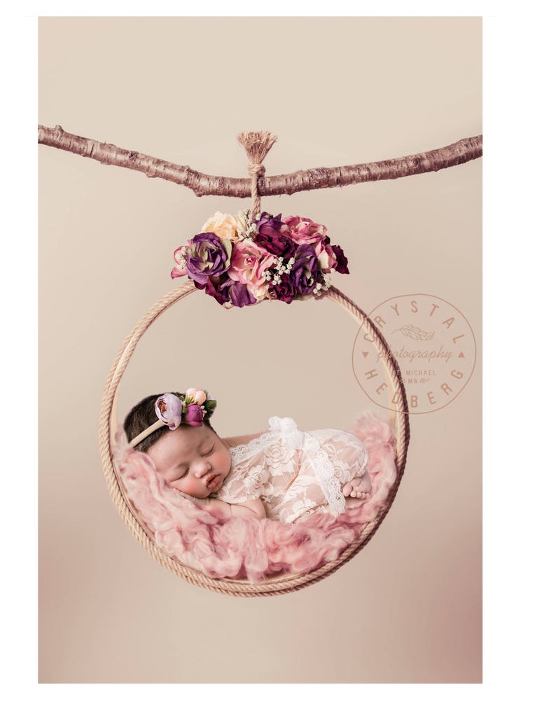 Digital Newborn Backdrop, Newborn Hoop Prop, Newborn Digital Background, Dreamcatcher Prop, Floral Backdrop, Newborn Girl, Newborn Fluff image 1