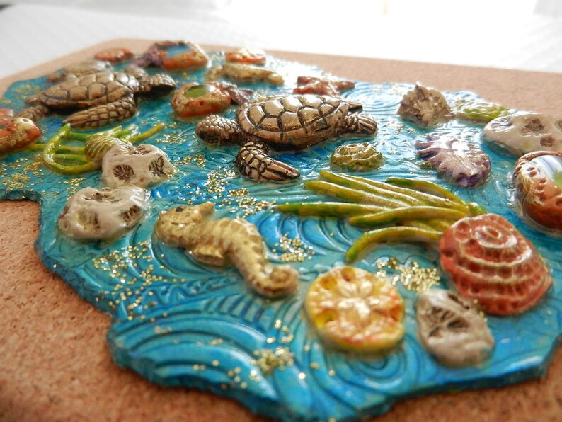 Sketchbook with Cork and sea spirit polymer clay cover JOURNAL
