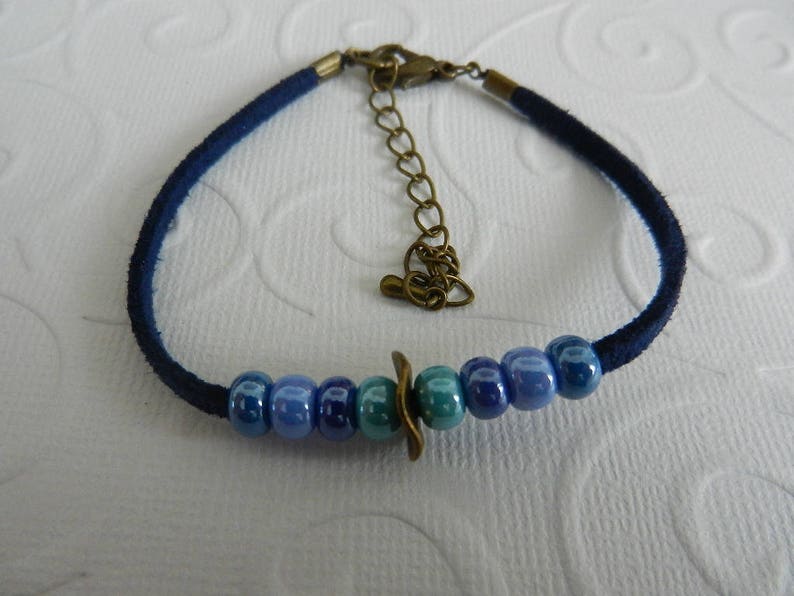 decorated brass pendant glass beads Pearl China Japan Japanese inspired blue necklace