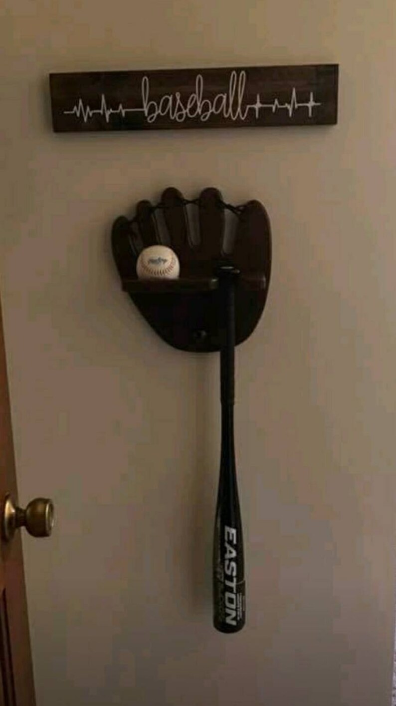 Baseball Bat Ball Glove Shelf in Walnut and Oak Boys Room Etsy