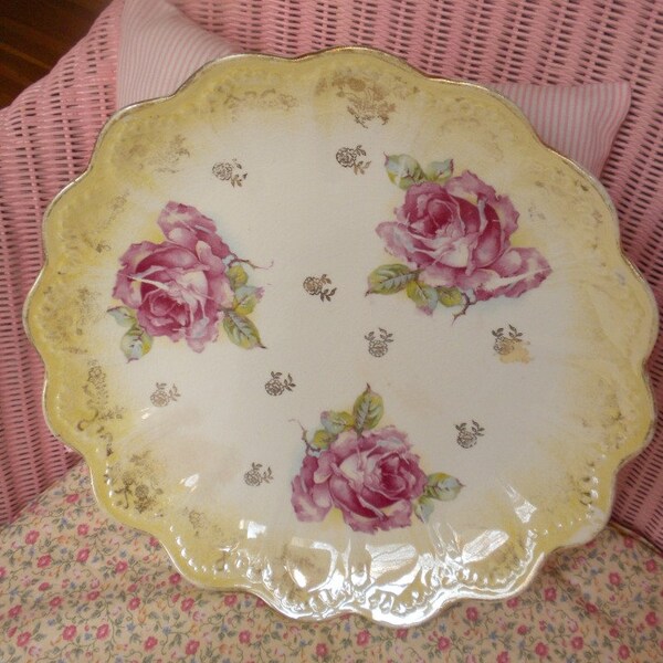 Scalloped Rose Platter Yellow and Pink