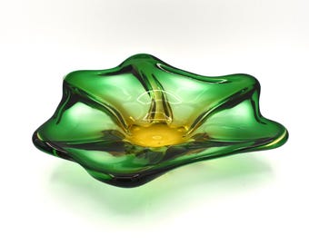 Murano Fruit Bowl Lemon Lime Vintage Antique Mid Century Home Décor Housewares Italian Art Glass Collectable