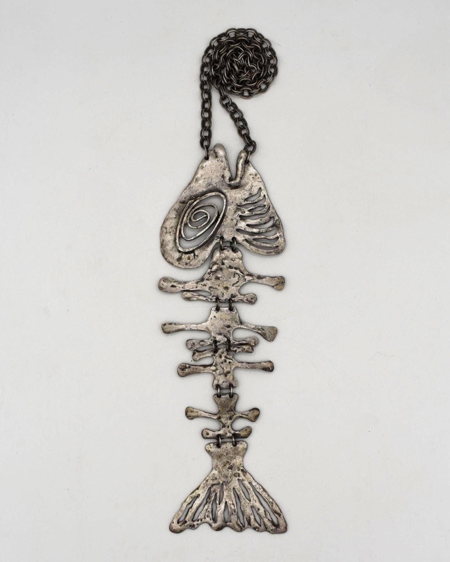 Rare Unique Signed Louis Giusti Fish Bone Brutalist Statement Pendant…
