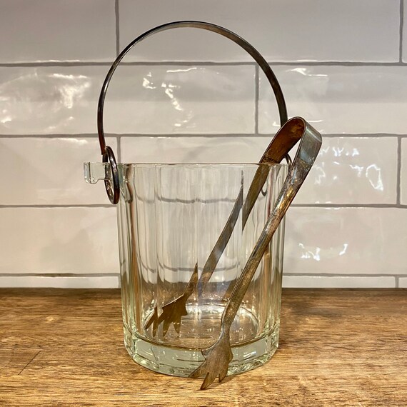 Crystal Ice Bucket and Tongs Vintage Ice Set Ice Buckets Drink