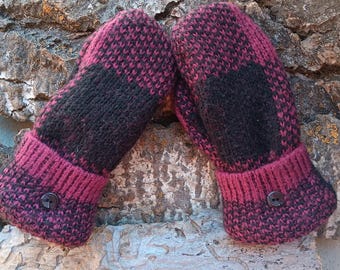 Small Petite Sweater Mittens | buffalo plaid | Woman's Mittens Recycled from Sweaters | Upcycled Gifts r | Minnesota Made