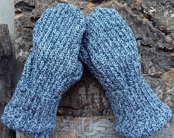 Men or Unisex Homemade Large Mittens | Blue and tan l Mittens Recycled from Sweaters | Upcycled Gifts for Him | Minnesota Made
