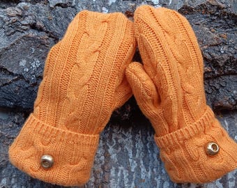 Warm Sweater Mittens | Blaze Orange | Unique Women's Mittens Recycled from Sweaters | Upcycled Gifts for Her | Minnesota Made