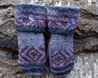 Warm Sweater Mittens | dark gray and purple l Unique Women's Mittens Recycled from Sweaters | Upcycled Gifts for Her | Minnesota Made