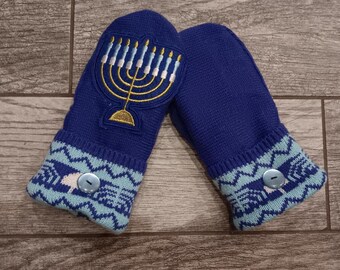 Cozy Sweater Mittens | Hanukkah mittens with Menorah | Women's Mittens Recycled from Sweaters | Upcycled Gifts for Her | Minnesota Made
