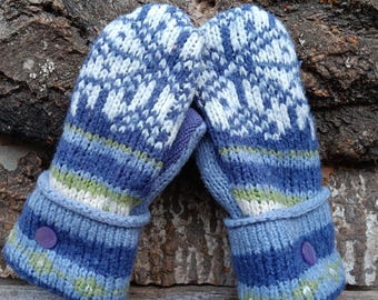Warm Sweater Mittens: periwinkle, Upcycled Fleece Lined Women's Mittens - Minnesota Made