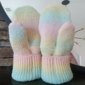 Cozy Sweater Mittens Pastel Rainbow Unique Women's Mittens Recycled from Sweaters Upcycled Gifts for Her Minnesota Made image 2