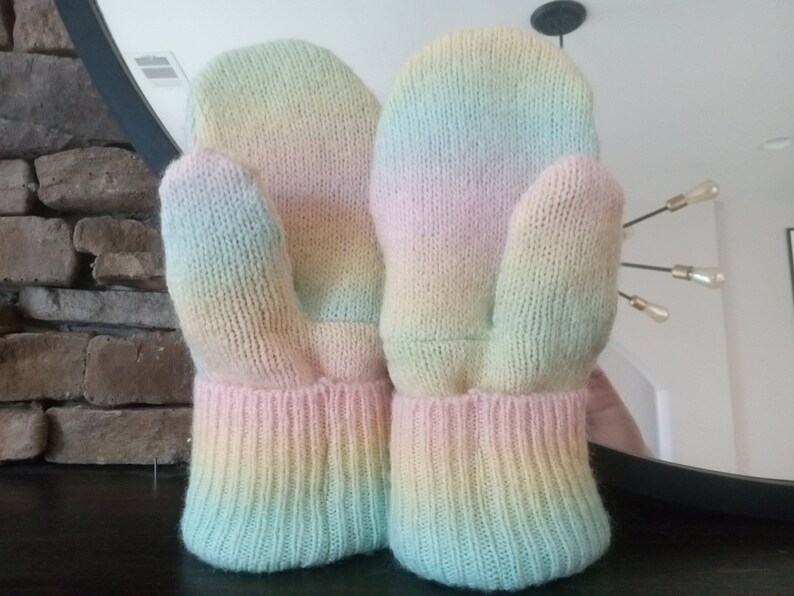 Cozy Sweater Mittens Pastel Rainbow Unique Women's Mittens Recycled from Sweaters Upcycled Gifts for Her Minnesota Made image 2