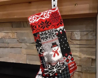 Large Patchwork Christmas Stocking | Unique Stocking Recycled from Sweaters | Winter Holiday Mantel Decor | Minnesota Made