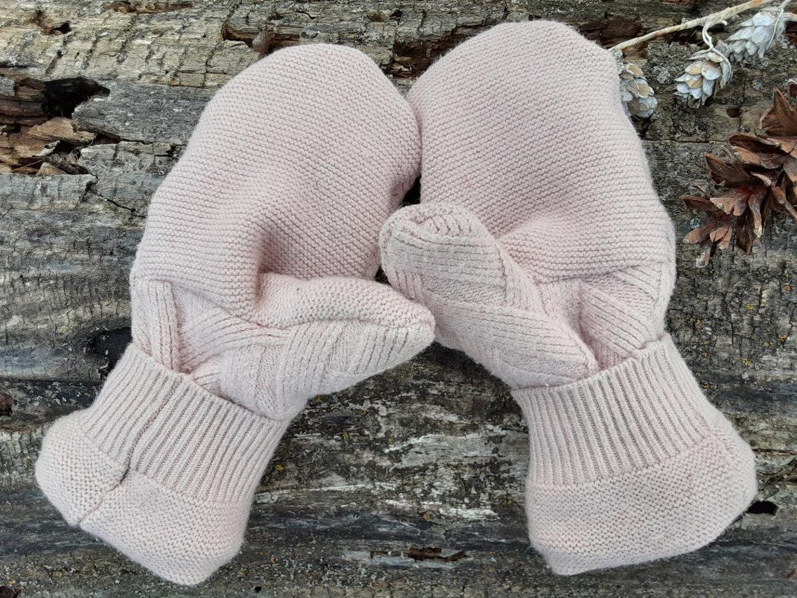 Warm Sweater Mittens Pale Pink Unique Women's Mittens Etsy