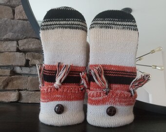 Cozy Sweater Mittens | Orange Neutral Tassels | Unique Women's Mittens Recycled from Sweaters | Upcycled Gifts for Her | Minnesota Made