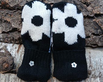 Warm Homemade Sweater Mittens | Flower Power | Unique Women's Mittens Recycled from Sweaters | Upcycled Gifts | Minnesota Made