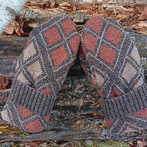 Men or Unisex Large Mittens Brown argyle Recycled from Sweaters Upcycled Gifts for Him Minnesota Made image 1