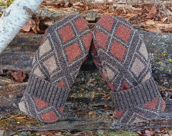 Men or Unisex Large Mittens | Brown argyle | Recycled from Sweaters | Upcycled Gifts for Him | Minnesota Made