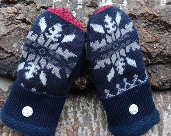 Warm Sweater Mittens | Navy Nordic l Unique Women's Mittens Recycled from Sweaters | Upcycled Gifts for Her | Minnesota Made