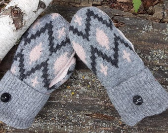 Cozy Sweater Mittens | Gray and Pink | Unique Women's Mittens Recycled from Sweaters | Upcycled Gifts for Her | Minnesota Made