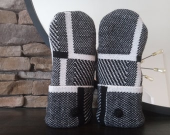 Carm Sweater Mittens | Black and White Plaid | Unique Women's Mittens Recycled from Sweaters | Upcycled Gifts for Her | Minnesota Made