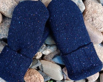 Men or Unisex Large Mittens |  Navy Wool  | Mittens Recycled from Sweaters | Upcycled Gifts for Him | Minnesota Made