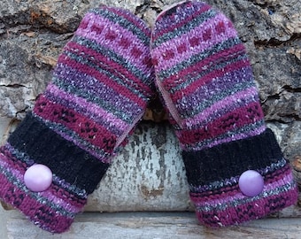 Cozy Sweater Mittens | Purple and Gray design | Unique Women's Mittens Recycled from Sweaters | Upcycled Gifts for Her | Minnesota Made