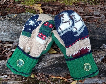 Warm Sweater Mittens | Ice Skates and mittens | Unique Women's Mittens Recycled from Sweaters | Upcycled Gifts for Her | Minnesota Made