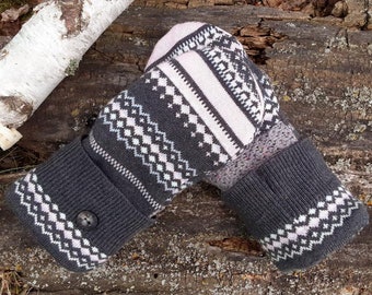 Pink and Gray Patchwork Cozy Sweater Mittens Accessoires Handschoenen & wanten Winterhandschoenen Upcycled Gifts for Her Minnesota Made Unique Women's Mittens Recycled from Sweaters 