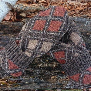 Men or Unisex Large Mittens Brown argyle Recycled from Sweaters Upcycled Gifts for Him Minnesota Made image 3