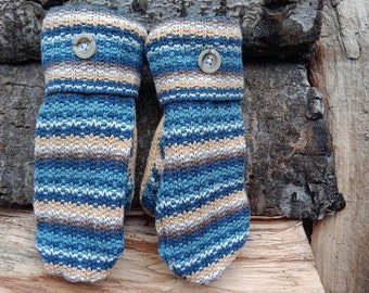 Warm Sweater Mittens | Blue and yellow stripes | Unique Women's Mittens Recycled from Sweaters | Upcycled Gifts for Her | Minnesota Made