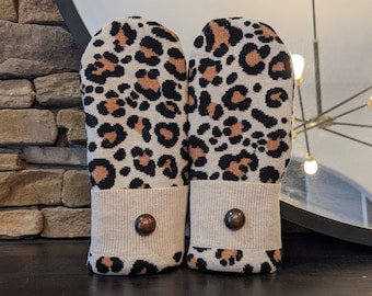 Cozy Sweater Mittens | Neutral Animal Print | Unique Women's Mittens Recycled from Sweaters | Upcycled Gifts for Her | Minnesota Made