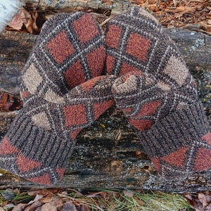 Men or Unisex Large Mittens Brown argyle Recycled from Sweaters Upcycled Gifts for Him Minnesota Made image 4