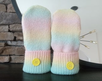 Cozy Sweater Mittens | Pastel Rainbow | Unique Women's Mittens Recycled from Sweaters | Upcycled Gifts for Her | Minnesota Made