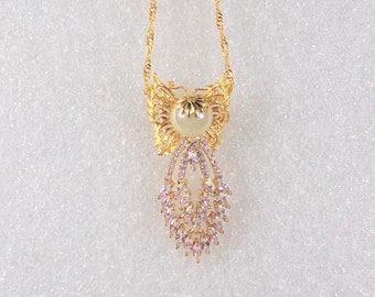 Gold and Diamond Bright Crystal Angel Necklace with 20 inch Gold Chain
