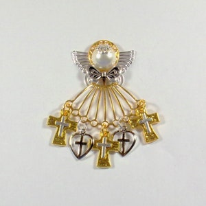 Gold and Silver Christian Angel Pin,  Christian Angel Brooch