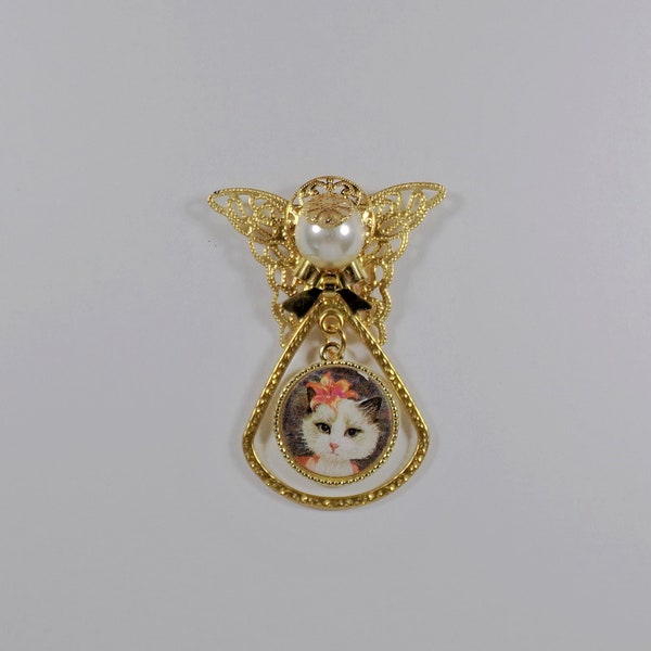 Cat Angel Pin, Cat Person Angel Pin, Cat Memory Angel Brooch, I Love Cats Angel Pin