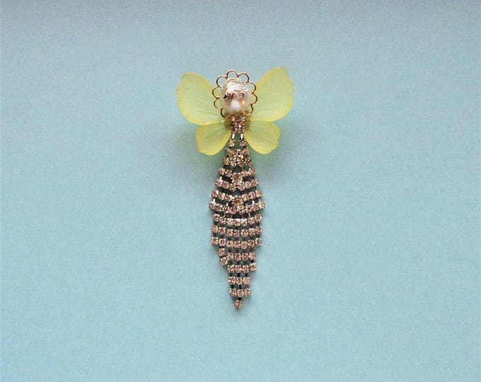 Lemon Yellow and Rhinestone Angel Pin
