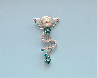 Teal Shooting Star with Rhinestone Angel Pin