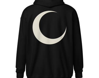 Crescent Moon Zip Hoodie | Occult Streetwear | Lunar Symbol & Witchcraft