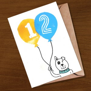 Carte d'anniversaire de 12 ans | carte pour enfant de 12 ans | carte pour l'âge de 12 ans | Carte pour amoureux des chats | Carte pour amoureux des chiens | mignon | cartes d'âge