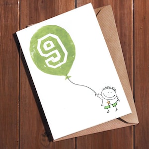 Tarjeta de noveno cumpleaños, tarjeta para un niño de nueve años, tarjeta para un niño de nueve años, tarjeta para un niño de nueve años, tarjeta para un niño de nueve años, tarjeta para un niño de nueve años, tarjeta impresa a mano en lino, tarjeta linda
